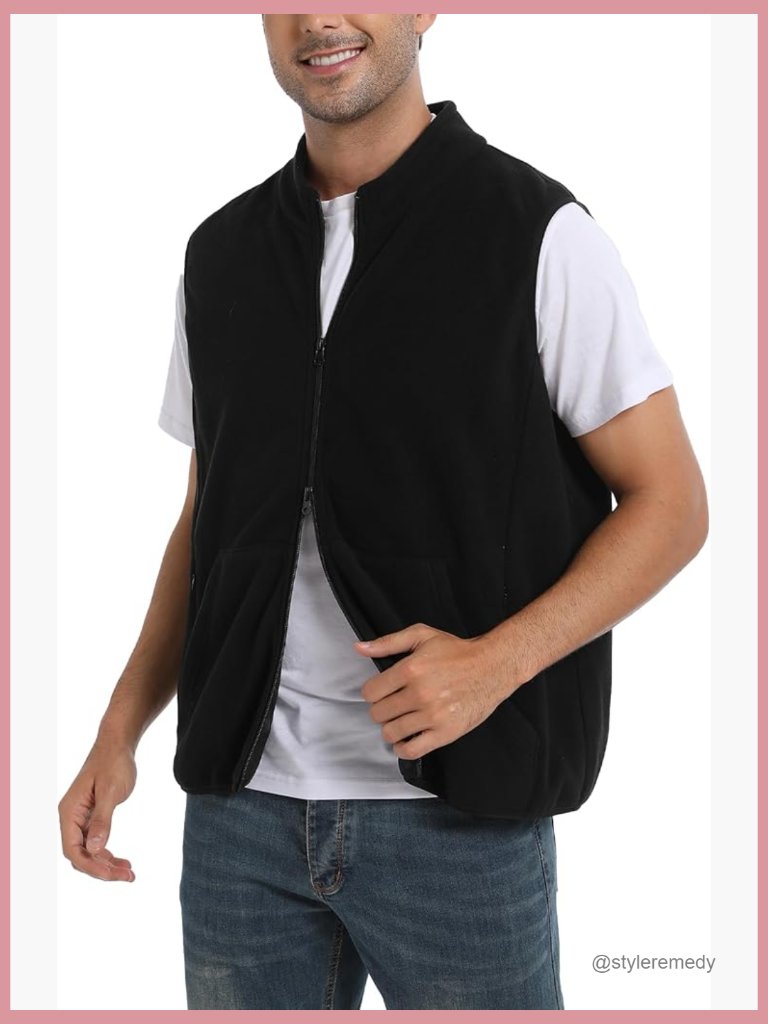 Men's Polar Fleece Vest Full-Zip Lightweight Warm 6 Pockets Sleeveless